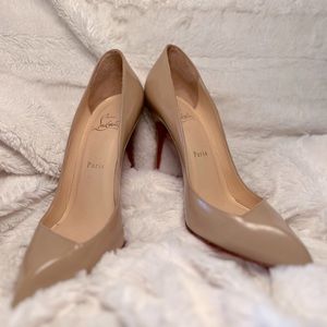 Christian Louboutin patent nude heels in 38.5 EU which is equal to 7.5-8 US